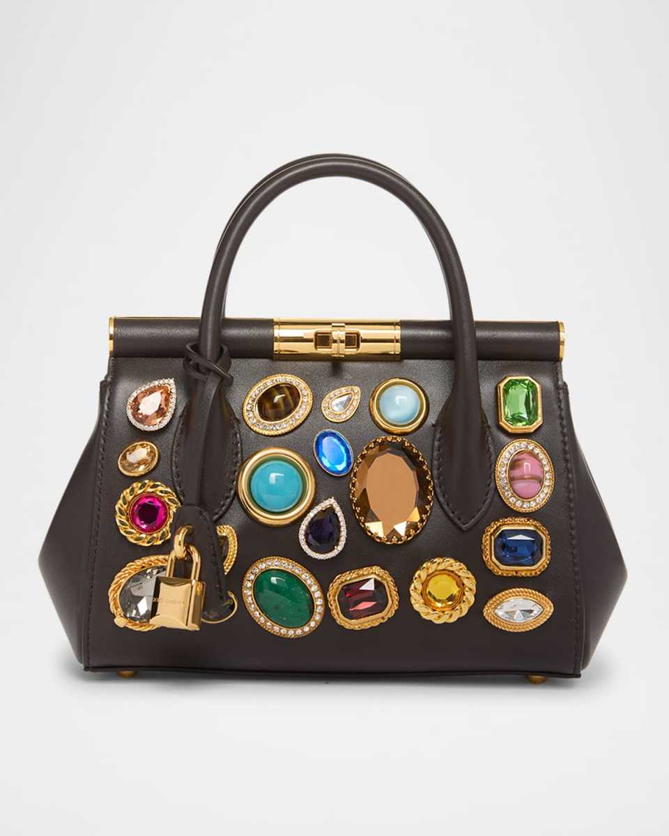 Small Sicily Jeweled Leather Top-Handle Bag